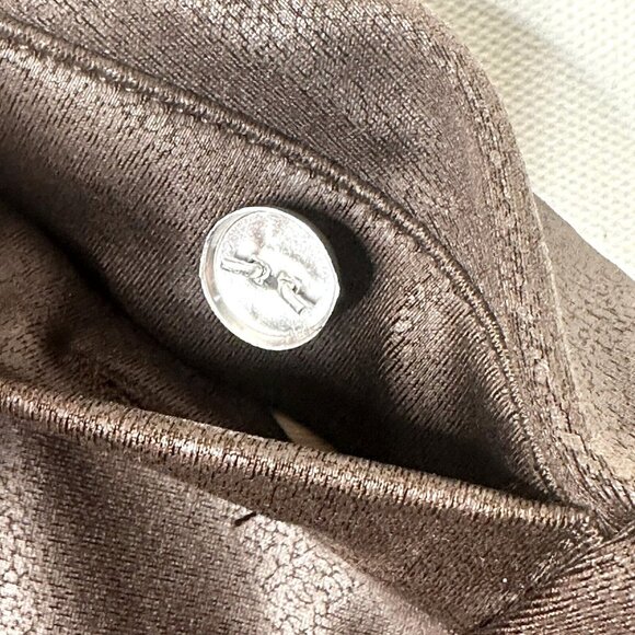 Maison D'amelie Womens Shirt Distressed Stretch Short Sleeve Blouse Brown Large - Picture 7 of 8